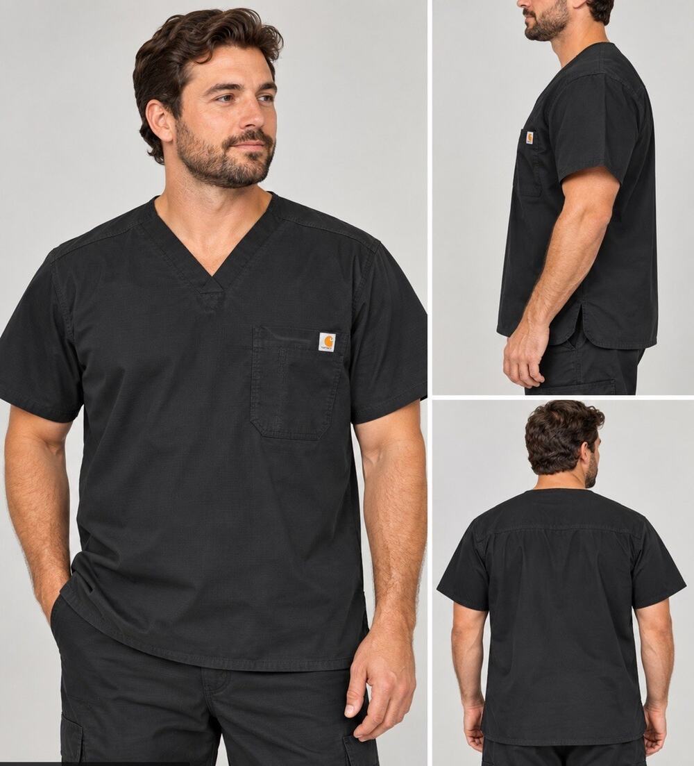 Carhartt Scrub Top Adult Black Ripstop V Neck Medical Nursing Men XL